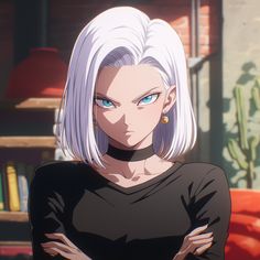 an anime character with white hair and blue eyes