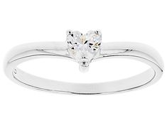 Bella Luce ® white diamond simulant 0.37ctw heart, rhodium over sterling silver promise ring. Measures approximately 0.75"L x 0.13"W and is not sizeable. The diamond equivalent weight is 0.25ctw. White Cubic Zirconia Heart-shaped Diamond Ring, White Heart-shaped Cubic Zirconia Diamond Ring, White Heart-shaped Diamond Ring For Formal Events, White Heart-shaped Diamond Ring With Prong Setting, White Diamond Ring With Prong Setting And Heart Shape, White Heart Cut Solitaire Ring, Silver Heart Cut Single Diamond Ring, White Heart Ring For Promise, Fine Jewelry, Silver Heart Cut Ring With Single Diamond