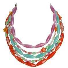 5 Strand Multicolored Bib necklace. Great pastel colors make up the layering on this one. Extra chain gives you some adjustment with the length. Orange, Purple and a Blueish Green make up the larger beads... Stars detail the smaller strands. Large poured glass ends. This drops down to 16 inches long. Will sit like a choker. This is out of our massive collection of Hopi, Zuni, Navajo, Southwestern, sterling silver, costume jewelry and fine jewelry from one collector. Be sure to check our storefro Multi Layer Necklace Beads, Gold Ball Chain, 1st Dibs, Choker Necklace Designs, Beautiful Pearl Necklace, Horse Necklace, Perfect Storm, Gold Bead Necklace, Gold Diamond Necklace