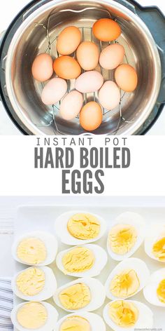 hard boiled eggs in an instant pot with text overlay that reads instant pot hard boiled eggs