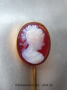 Cameo Stickpin Antique Edwardian Hardstone Cameo in 18kt Gold by TresorsDuJour Historical Accessories, Pin Holder, Carnelian Agate, Gold C, Carved Stone, Hat Pin, Stick Pins, Hat Pins