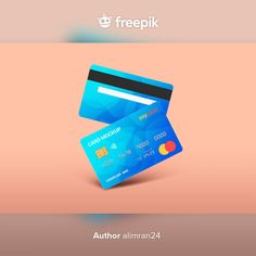 a blue credit card with the words freepik on it and an orange background