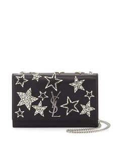 Ysl Chain, Kate Bags, Monogram Handbag, Star Chain, Leather Shoulder Handbags, Bags Black, Leather Handbags Crossbody, Crystal Stars, Genuine Leather Handbag