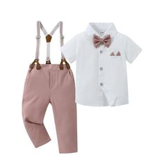 CARETOO Boy Clothes Set Toddler Formal Plaid Dress Shirt Bowtie Suspender Pants Wedding 1-5 Years Our clothes are made with organic cotton for a natural feel and can be fully recycled for a sustainable fashion cycle. It is suitable for both washing and dry cleaning, it is durable and does not easily fade. The fabric is incredibly soft and has excellent skin-friendly properties, making it comfortable to wear. Size: 4-5T.  Color: Pink.  Gender: male. Toddler Formal Dress, Formal Dress Shirt, Fashion Cycle, Khaki Suits, Baby Suspenders, Vest And Bow Tie, Kids Formal, Baby Boy Dress, Necktie Set