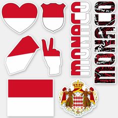 stickers with the flag of monaco and two thumbs up, one in the shape of a heart