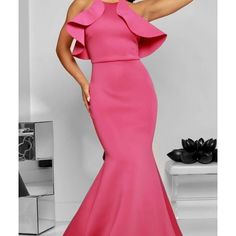 Ladies Pink Dress New With Tags High End Boutique Pink Maxi Length Bodycon Dress For Evening, Elegant Floor-length Bodycon Dress For Spring, Elegant Floor-length Bodycon Spring Dress, Chic Stretch Prom Dress, Elegant Pink Stretch Maxi Dress, Chic Stretch Dresses For Prom Season, Chic Pink Maxi Bodycon Dress, Stretch Evening Dresses For Spring, Chic Spring Floor-length Bodycon Dress