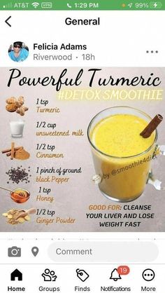 Turmeric Drink, Turmeric Recipes, Smoothie Drink Recipes, Healthy Drinks Smoothies, Healthy Juice Recipes, Makanan Diet, Health Drink, Healthy Juices