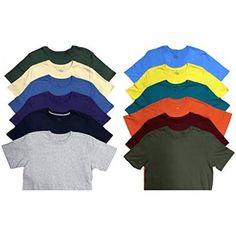 Different packs of mens cotton t-shirts in assorted colors. Made with 100% pre-shrunk cotton for extra softness. Pre-shrunk cotton tees are perfect for layering or wearing alone. Lightweight fabric keeps you cool and dry so you can look great and feel great all day. Affordable, casual and cool, these tees are your new wardrobe staple. Size: XL.  Color: Multicolor.  Gender: male.  Age Group: adult. Mens Cotton Shorts, Mens Workout Shirts, Mens Cotton T Shirts, Mens Tee Shirts, Men's Clothes, Crew Neck Tee, Mens Tees, Men Short Sleeve, Cool Shirts