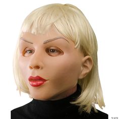 This full-face mask features thin arched eyebrows, bright red lips, sculpted cheek bones and platinum blonde shoulder length hair with bangs. Created from super soft, light weight latex that allows the mask to form to the face giving it life-like movement, great visibility and is comfortable to wear all night long! Blonde Hair Mask, Shoulder Length Hair With Bangs, Cheek Bones, The Mask Costume, Mascaras Halloween, Arched Eyebrows, Silky Smooth Hair, Female Mask, Beautiful Mask