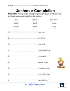 the worksheet for sentence completion