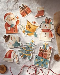 christmas stickers are laid out on a table