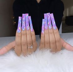 Long Exotic Nail Designs, Xl Long Acrylic Nails, Extra Long Acrylic Nails, Xxl Acrylic Nails, Mango Nails, Exotic Nail Designs, Mismatched Nails, Lily Nails, Tapered Square Nails