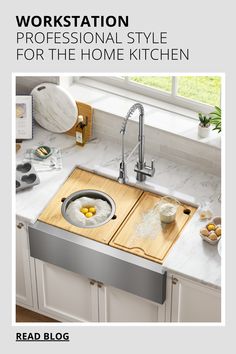 an image of a kitchen sink with the words workstation professional style for the home kitchen