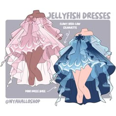 two dresses with different colors and designs on them