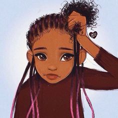 a drawing of a girl with braids on her hair and wearing a brown shirt