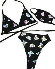 Reflective Rainbow Butterfly Triangle Top set and High Cut High waisted Bottoms. You choose your size top and bottoms! Top ties around neck and waist. Fabric is a 4 way stretch Polyester spandex blend.We do make this set to order, so please be aware of shipping times when ordering.Please read all shop policies before purchasing this item, we do not offer refunds We do ship this item internationally.Pattern of fabric may vary from item to item Summer Party Triangle Swimwear, Black Swimwear For Music Festivals In Summer, Sporty Crop Top, Outfit Rave, Festival Outfits Women, Rainbow Butterfly, South Bend, Triangle Top, Festival Outfit