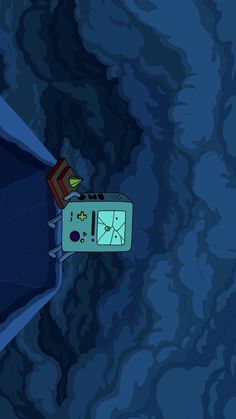 an image of a cartoon character floating in the water with a clock on it's side