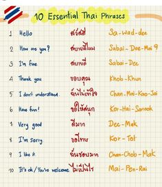 the ten essential thai phrases on a piece of paper