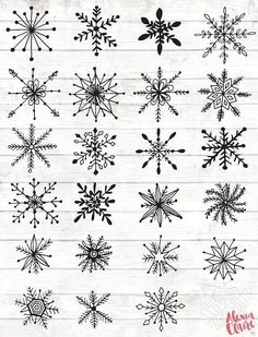 the snowflakes are drawn in black and white