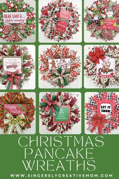 christmas wreaths made out of paper and ribbon are featured in this collage with the words