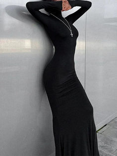 ⚡Buy 2024 Solid Mock Neck Long Sleeve Slim Maxi Dress Black M under $26.00 in Dresses at AnotherChill.com Online. Style: Casual/Street/Hip Pop/Vintage/Vacation/Sexy. Fabric Content: Polyester. Fit Type: Slim Fit. Neckline: Mock Neck. Length: Maxi Dress. Versatile Style: This dress is designed to be versatile and can be dressed up or down for any occasion. Whether you're going for a casual street look, a vintage vibe, or a sexy night out, this dress has got you covered.. High Quality Material: Ma Long Sleeve Turtleneck Dress, High Neck Maxi Dress, Casual Turtleneck, Fishtail Dress, Ribbed Dress, Maxi Robes, Street Look, Basic Long Sleeve, Slim Dresses