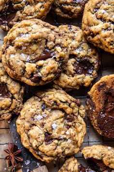 chocolate chip cookies on a cooling rack with anise and star anise next to them