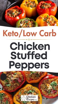 Keto Chicken Stuffed Peppers : This low carb chicken stuffed peppers stuffed with chicken breast, cheese, scallions and salsa verde and baked until tender. Stuffed Peppers Chicken, Keto Stuffed Peppers, Low Carb Chicken Recipes, Chicken Stuffed, Low Carb Sides, Free Keto Recipes, Keto Cookbook, Chicken Stuffed Peppers