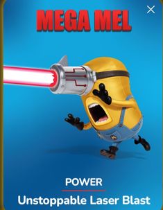 an image of a cartoon character with a light saber in his hand and the words mega mel on it