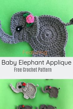 crochet elephant applique pattern for baby elephants