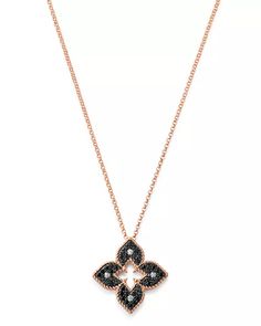 Roberto Coin - 18K Rose Gold Petite Venetian Black & White Diamond Pendant Necklace, 18" Luxury Black Diamond Pendant Necklace, Elegant Rose Gold Jewelry With Black Diamonds, Formal Rose Gold Jewelry With Black Diamonds, Rose Gold Pendant Necklace For Evening, Elegant Black Necklace With Flower Pendant, Elegant Black Flower Pendant Jewelry, Luxury Rose Gold Necklace For Evening, Luxury Rose Gold Flower Pendant Necklace, Geometric Pendant Necklace