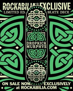 a skateboard with celtic designs on it and the words rockabialet exclusively limited ed