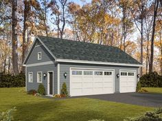 this is an artist's rendering of a garage with two car spaces on the front