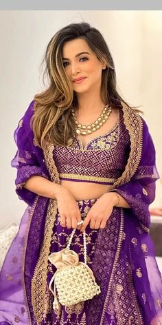 Purple Meenakari Wedding Sets, Marodi Work, V Neck Lehenga, Brocade Embroidery, Pola Blus, Gopi Vaid, Brocade Lehenga, Lehenga Blouse Designs, Embroidered Lehenga