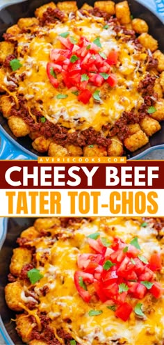 The perfect football food! Your Super Bowl party won't be complete without this tot-chos recipe. Loaded with taco-seasoned ground beef and plenty of cheese, these tater tot nachos are an easy game day appetizer everyone will enjoy! Tot Chos, Totchos Recipe, Tot Nachos, Tot Recipes, Nachos Recipes, Tater Tot Nachos, Tater Tot Recipes, Biscuits Recipes, Averie Cooks