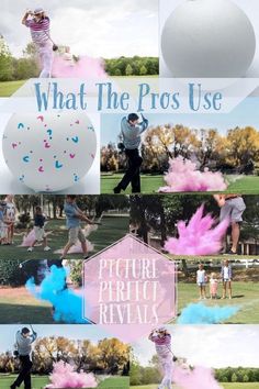 a collage of photos with the words what the pros use and people throwing colored powder