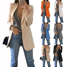 Description: 100% Brand New and high quality. Women's fashion lapel slim suit jacket,fashion style,version tailored stereo. Temperament commuting style,suitable for office workers to wear,very versatile,professional women's wardrobe essential. Features: Material:Polyester Color:black,white,blue,apricot,orange,grey Size:S,M,L,XL,XXL,3XL,4XL,5XL (1 inch =25.4mm or 1mm = 0.0393 inch) Package Includes: 1pcs Women Coat Notice: 1. Please allow 2-3% error due to manual measurement. Please make sure you Slim Cardigan, Slim Fit Coat, Fashion Formal, Work Blazer, Slim Suit, Ladies Blazer, Loose Coats, Tops Fashion, Long Blazer