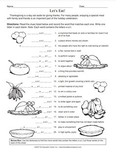 thanksgiving worksheet with pictures to help students understand what they are eating and how it is