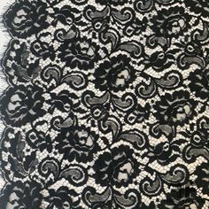 This sophisticated Chantilly lace is a black color. Unique for the gorgeous floral pattern and scalloped/eyelash fringe on both borders, this Chantilly lace is a popular choice for adding a feminine touch to any look - dresses, veils, slips and garment accents. This fabric is sheer, therefore a lining is needed if additional structure and modesty is desired. SKU: 6902 Content: Nylon Blend Color: Black Width: 37 inches Origin: France Elegant Black Crochet Lace, Black Lace With Lace Closure For Evening, Black Scalloped Lace For Evening, Dolce And Gabbana Aesthetic, Lace Images, Lace Print Pattern, Dorm Aesthetic, Halloween Borders, Punk Halloween