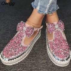 Qengg Women Flat Loafers Woman Rhinestone Shoes Female Autumn Casual Platform Glitter Design Slip On Shoes Dropshipping Spring Rhinestone Flats With Round Toe, Embellished Round Toe Flats For Summer, Spring Embellished Flats With Round Toe, Shoe Wardrobe, Flat Loafers, Ankle Boots Men, Glitter Design, Handmade Leather Shoes, Rhinestone Shoes