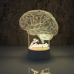 a light that is shaped like a brain and has the words dr edward written on it