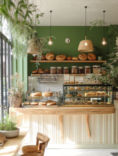 a bakery filled with lots of food and greenery