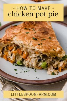 chicken pot pie on a plate with text overlay