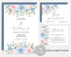 the wedding suite is shown in blue, pink and white flowers