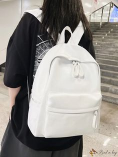 BirdinBag - Womens Minimalist Backpack: Perfect for Professionals & Urban Professionals White Leather Backpack For Back To School, White Leather Student Backpack, White Leather Standard Backpack For Students, Large Capacity Leather Backpack In Solid Color, Modern Student Backpack, Modern Backpack For Students, Solid Leather Backpack With Large Capacity For Everyday, Modern Backpack Bag, Minimalist School Backpack