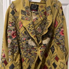 Mustard And Maroon Colors Beautiful Substantial Weight Warmth Embroidered Cardigan Printed Kimono Jacket, Feather Coat, Embroidered Kimono, Cardigan Style, Army Jacket, Embroidered Cardigan, Dusters, Boho Kimono, Floral Jacket