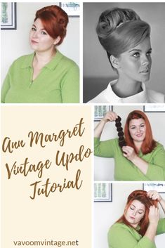 learn to do this easy 1960s Ann Margret inspired updo 1960s Hair Updo, 1950s Updo Hairstyles, 50s Hairdo, Elaborate Hairstyles, 1950s Hair, 1940s Hair, Hair Headpiece, Retro Hairstyles Tutorial, Vintage Hairstyle