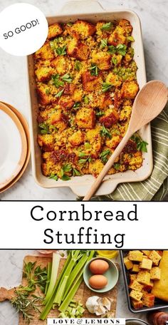 This cornbread stuffing recipe is a perfect side dish for Thanksgiving or the holidays. Filled with fresh herbs and aromatics, it's savory and delicious. Gluten Free Cornbread Dressing, Classic Cornbread, Perfect Cornbread, Southern Cornbread Dressing, Cornbread Stuffing Recipes, Crockpot Side Dishes, Cornbread Dressing Southern, Gluten Free Stuffing, Cornbread Stuffing