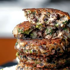 there are three patties stacked on top of each other