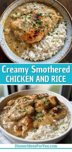 creamy smothered chicken and rice is an easy dinner that's ready in under 30 minutes