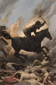 a painting of a man riding on the back of a horse